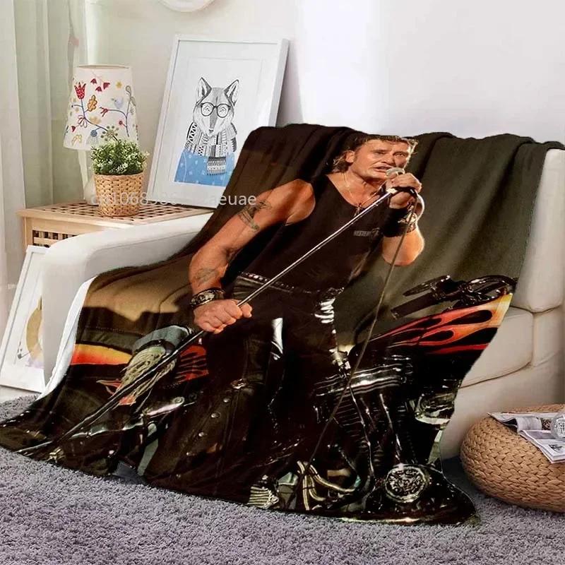 Rock Star Johnny Hallyday Flannel Blanket Rock'n Roll Soft Cover Lightweight Warm Plush Bed Sofa Chair Blanket