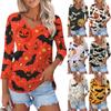 Shirt For Women's Fashion Casual V Neck 3/4 Sleeve Loose Halloween Printed T-Shirt Ladies Top