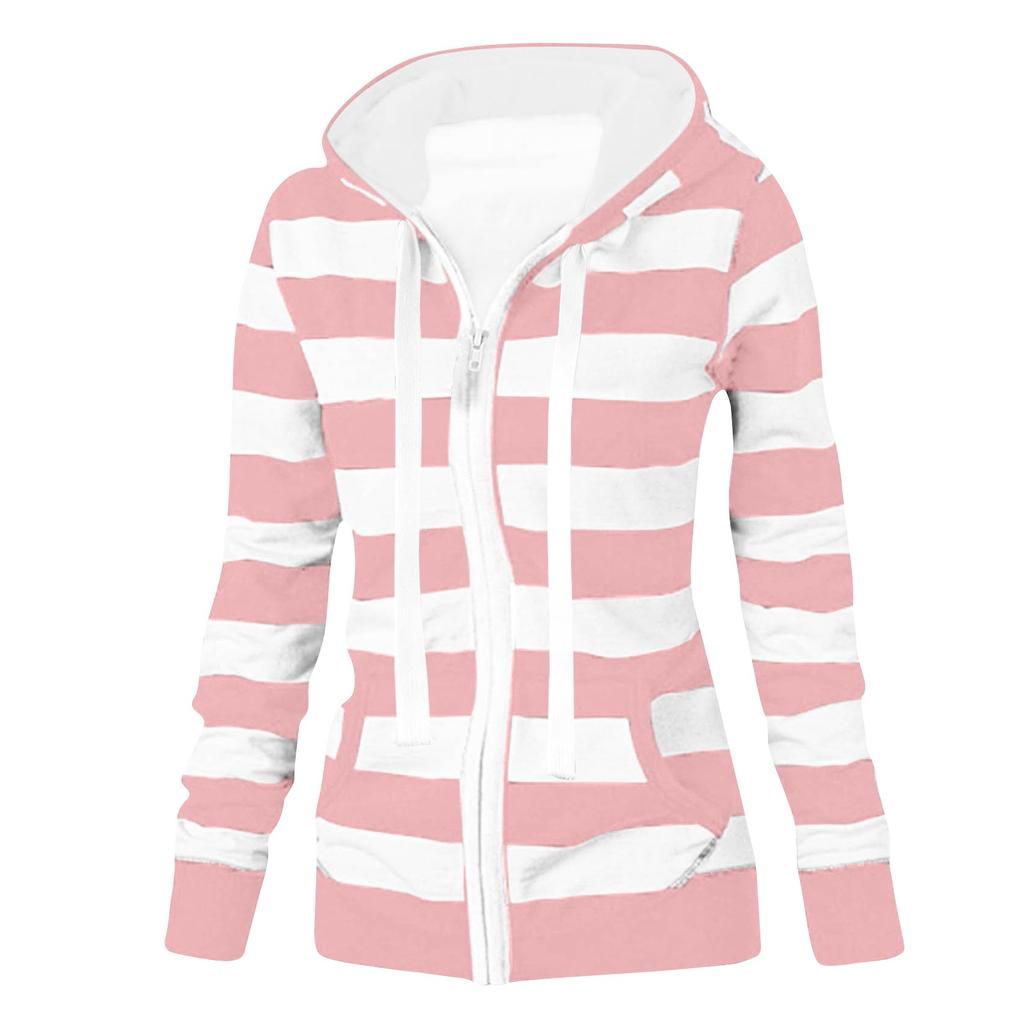 Женская куртка-свитер в полоску с длинным рукавом, свободная спортивная куртка с капюшоном