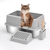 Stainless Steel Cat Litter Box Extra Large With High Wall Enclosure Non-Stick Leak Proof Easy To Clean Pet Toilet Includes Lid