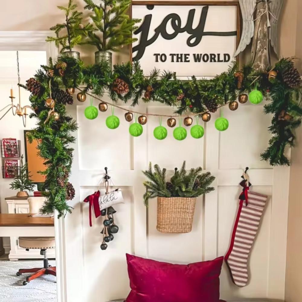12 шт. Лаймово-зеленый пушистый рождественский шар плюшевые рождественские подвесные украшения камин