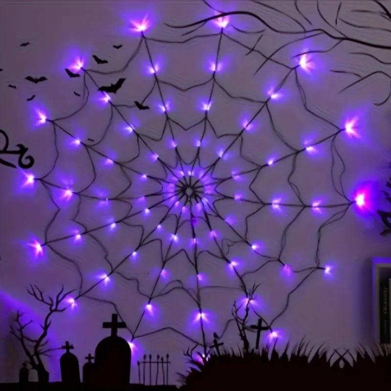 Halloween Spider Web Lights Spider Net LED String Lights with 8 Lamp Mode for Haunted House Halloween Home Window Wall Decor