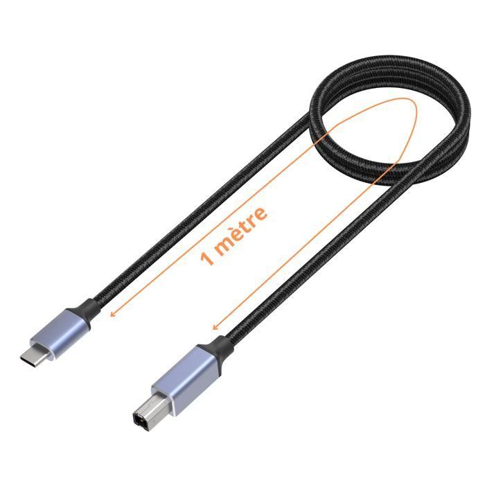 Cable Imprimante USB-C 1m USB 2.0 B Compatible avec Canon HP Dell Epson Brother Lexmark Pixma Xerox Samsung MacBook iPad Etc