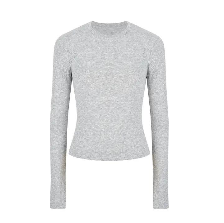 Women's Autumn Korean-Style Fitted Top: Versatile, Waist-Cinching Base Layer with Long Sleeves and Short Length.