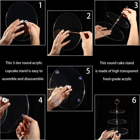 Акриловая подставка для торта, 3-х уровневая, круглая, простая в сборке, прозрачная, многоуровневая, сервировочная подставка, праздничные принадлежности