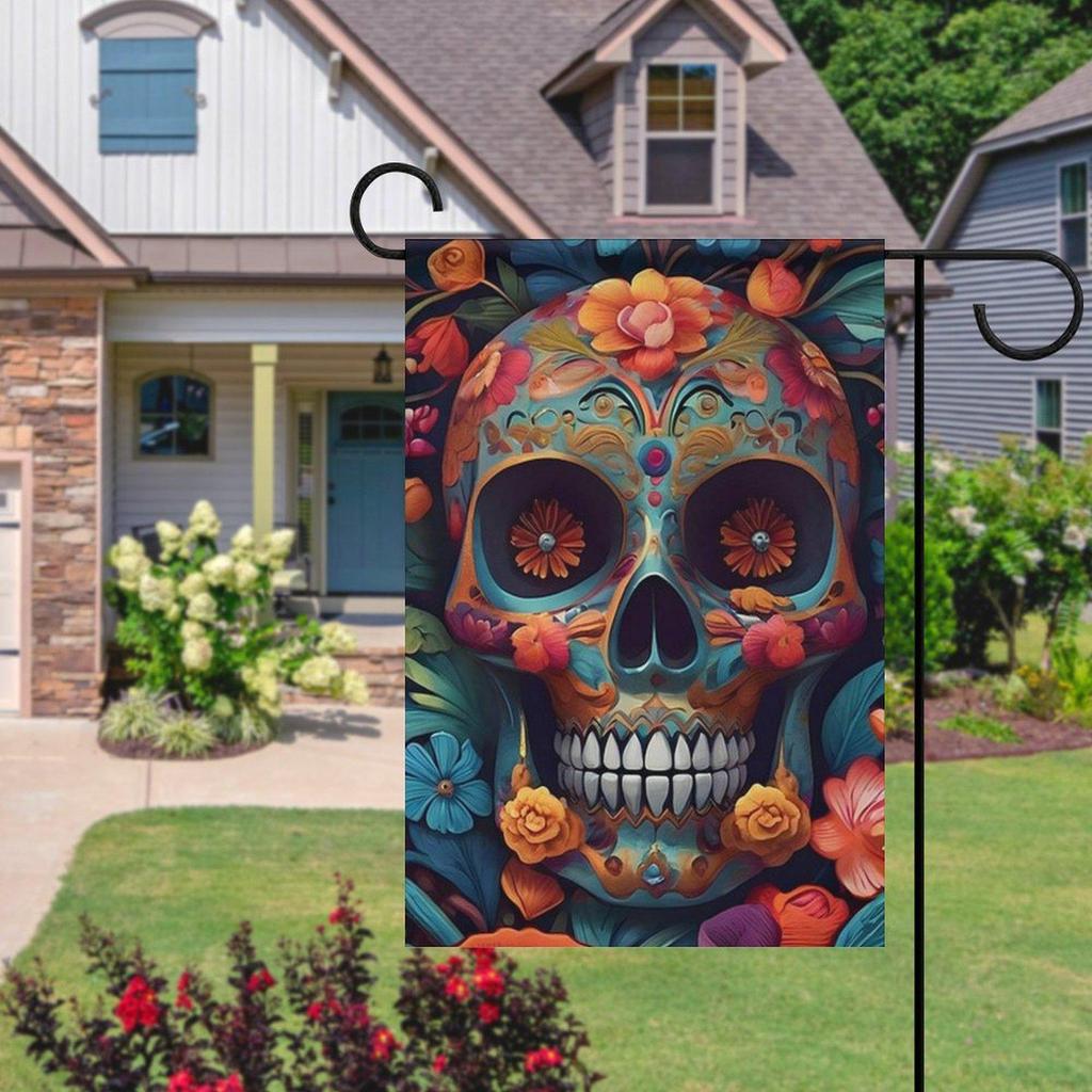 Customizable Halloween Skull Garden Flag - Double-Sided Polyester Yard Decoration