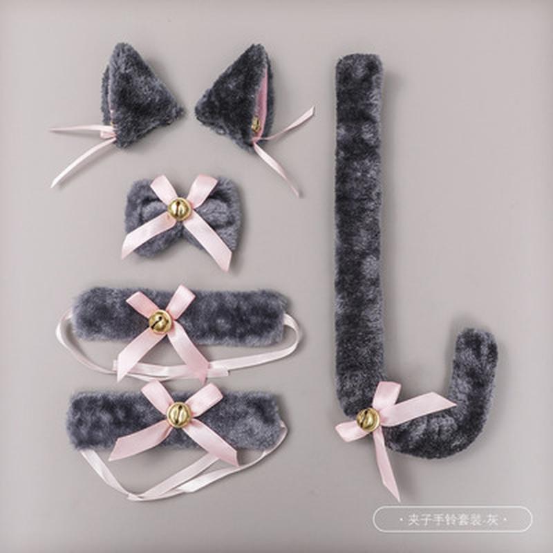 Наборы из 5 шт., Лолита, девочка-кошка, косплей, кошачьи уши, повязка для волос, галстук-бабочка, колокольчик, набор аксессуаров для кошачьего хвоста