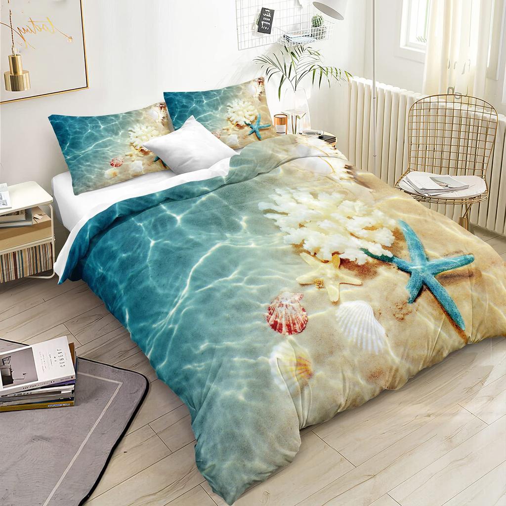 Starfish Sea Shell Marine Bedding Three-Piece Quilt Cover