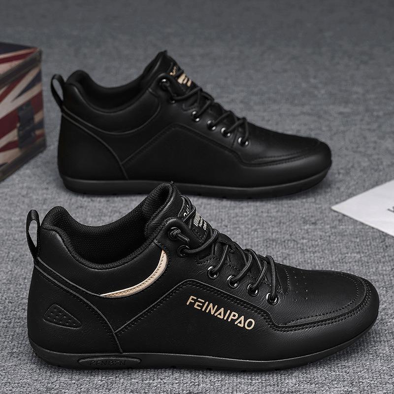 Mens Fashion Casual Lace Up Non Slip Leather Work Board Shoes