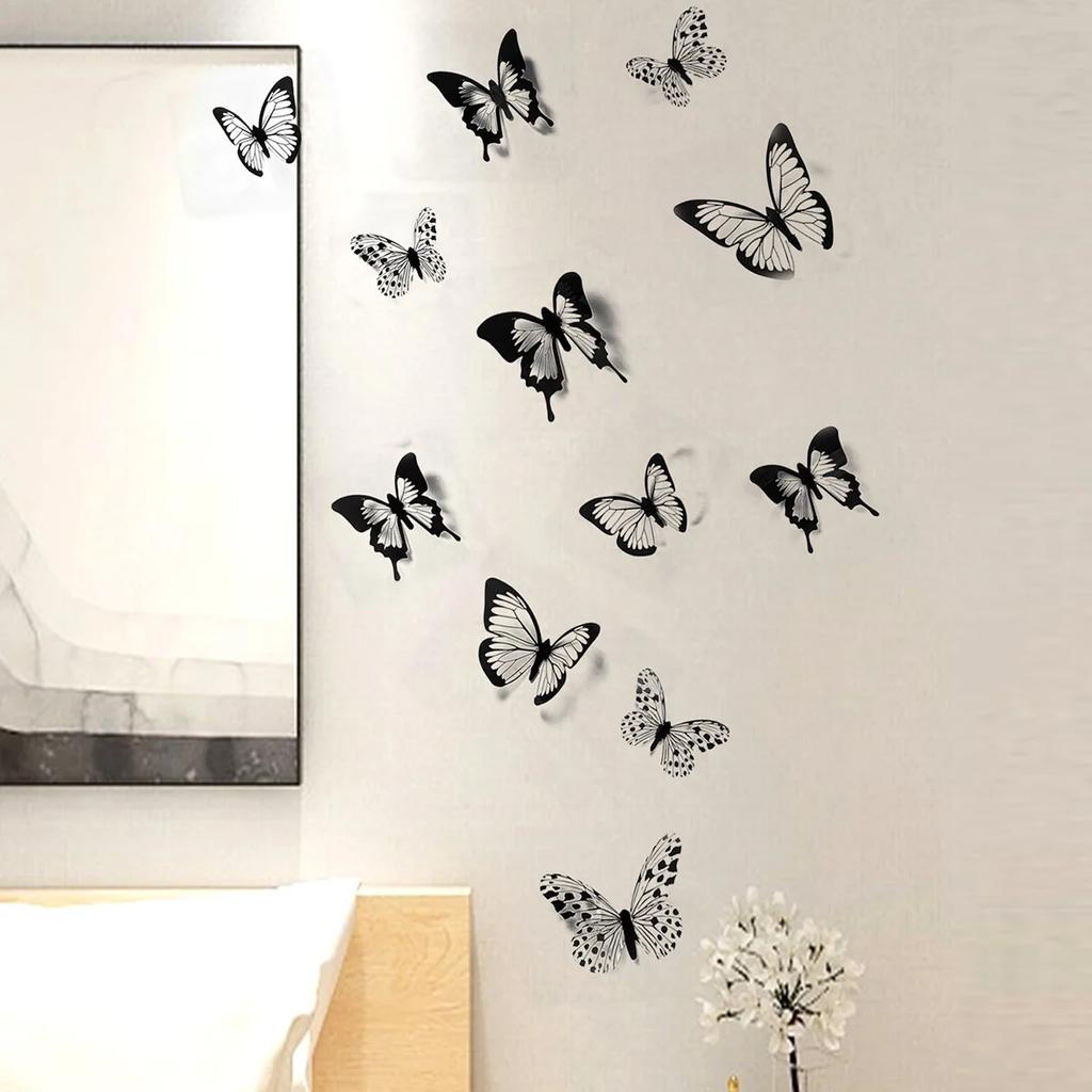 Black White 3D Butterfly Wall Stickers Wedding Decoration Bedroom Living Room Home Decor Butterflies Decals Decals