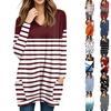 Womens Tops V-neck Long Sleeve Blouses Casual Mid-length Shirts Fashion Print Tunic Tops With Pockets
