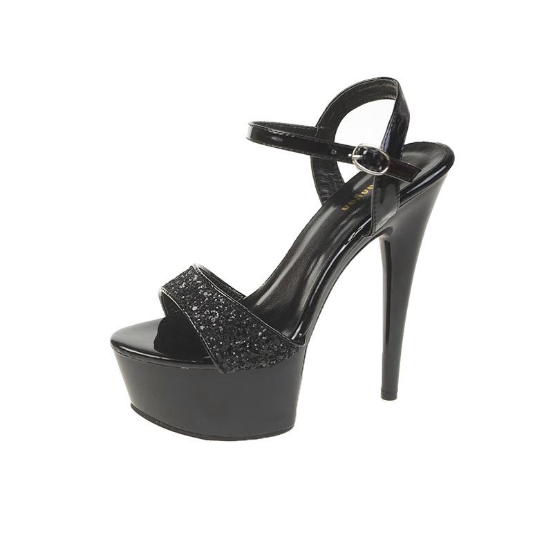 Летние женские туфли на очень высоком каблуке с блестками и кристаллами, сандалии на толстом каблуке, свадебные туфли-луны для подружки невесты