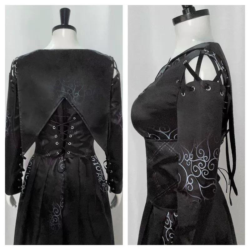 Bellatrix Lestrange Cosplay Costume, Halloween Death Eater Black Witch Stage Performance Dress