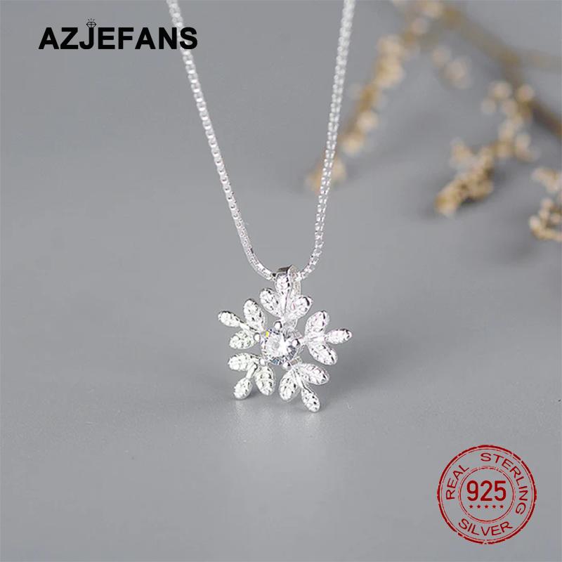 S925 Sterling Silver Christmas Snowflake Diamond Pendant Necklace Fine Jewelry
