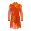 Girls Lyrical Dance Dress Mock Neck Long Sleeve Cutout Back Side Split Sheer Mesh Ruched Leotards