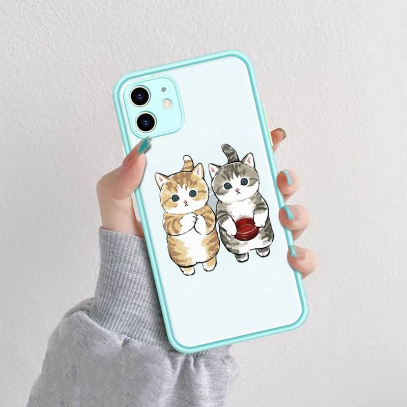 Забавный чехол для телефона с мультяшным котом для iPhone X XR XS 7 8 Plus 11 12 13 pro MAX 13mini полупрозрачный матовый чехол
