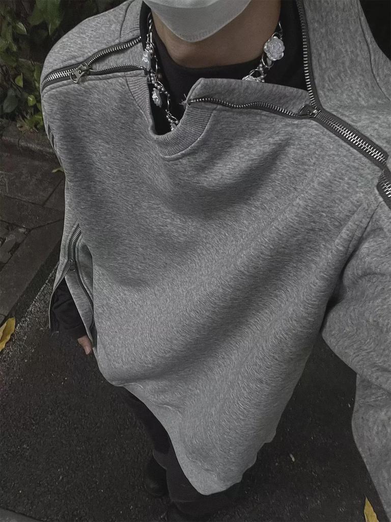 Men's High-Grade Round Neck Zipper Sweatshirt - Autumn Fashion, Hip-Hop Style, Loose Fit