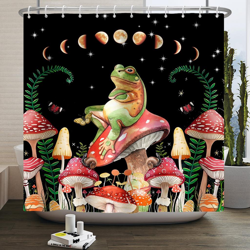 Funny Frog Shower Curtain for Bathroom Mushroom Butterfly Floral Green Plant Cartoon Animal Waterproof Polyester Shower Curtain