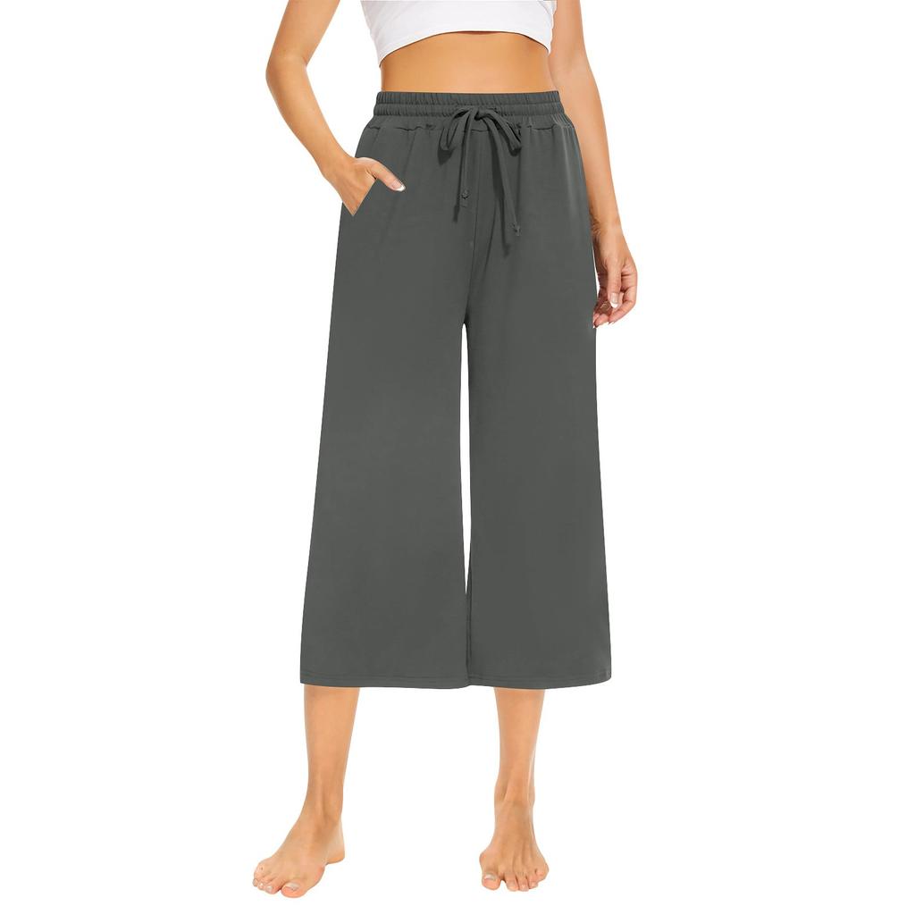 Женские свободные укороченные брюки, широкие брюки для йоги на шнурке, удобные брюки с карманами