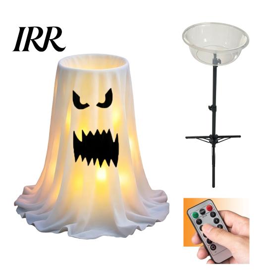 Trick or Treat Candy Table Halloween Decoration with 8-Mode Remote Control LED Light, Ghost Bowl Holiday Storage Tripod Stand, Cute Holder
