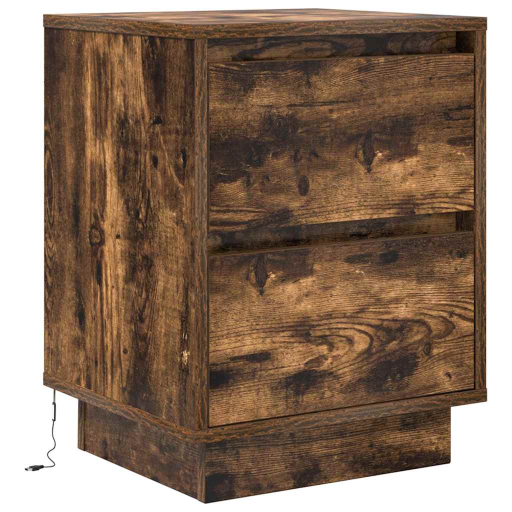 Nightstand with LED Lights Smoked Oak Finish 38 x 34 x 50 cm