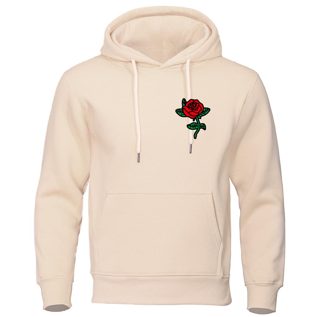 New Fashion Autumn New Fashion Hooded Rose Printed Elastic Top Pullover Casual Men's Hooded Sweatshirt Hip Hop Hoodie