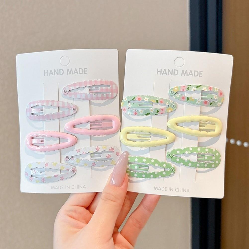 6Pcs/Set Flower Baby Hair Clips Plaid Hairpin Cute Barrette Women