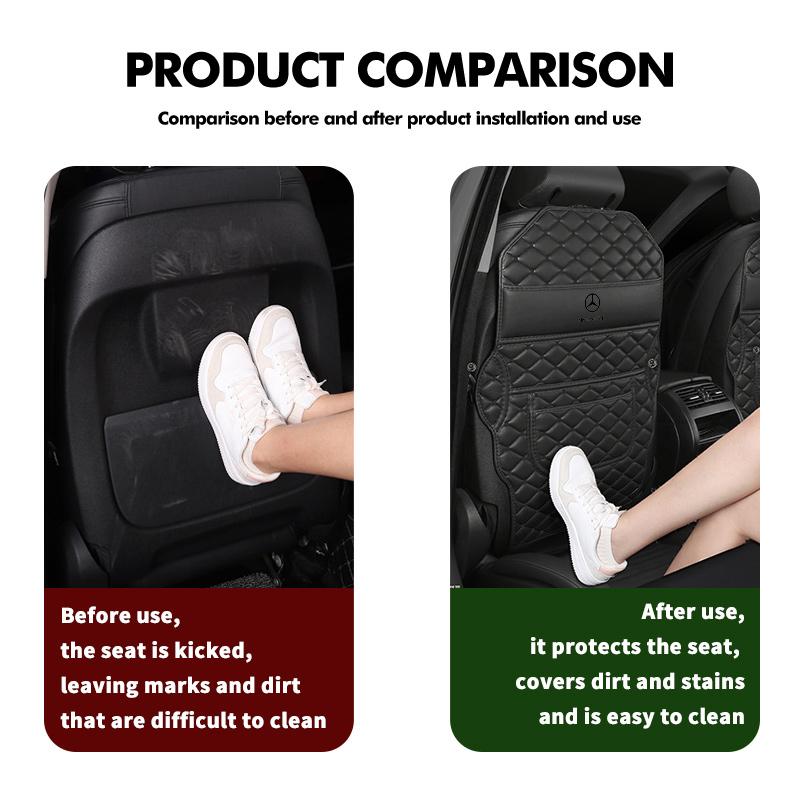 AABIB1 For Benz Car Logo Seat Back Protector Pad Leather Anti Kick Pads Anti Dirty Protect Mats AMG Exclusive A C E R V Class CLA CLS