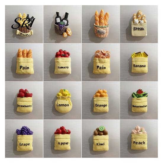 3D Simulated Food Magnet Refrigerator Resin Fruit Bread Fridge Ornament Home Kitchen Office Whiteboard Locker Magnetic Decoration