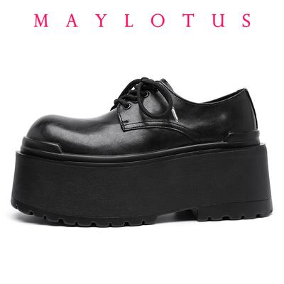 Мода 2025 Туфли Дерби на высокой платформе 7 см, новая толстая подошва, черная серия «Кровь», увеличивающие рост, с круглым носком, повседневные кожаные туфли