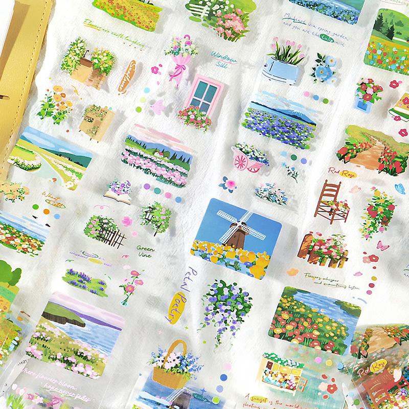 50mm * 3m Kawaii Flower Landscape Die Cutting Tape Decor Journal Supplies DIY Scrapbook Aesthetics Stationery