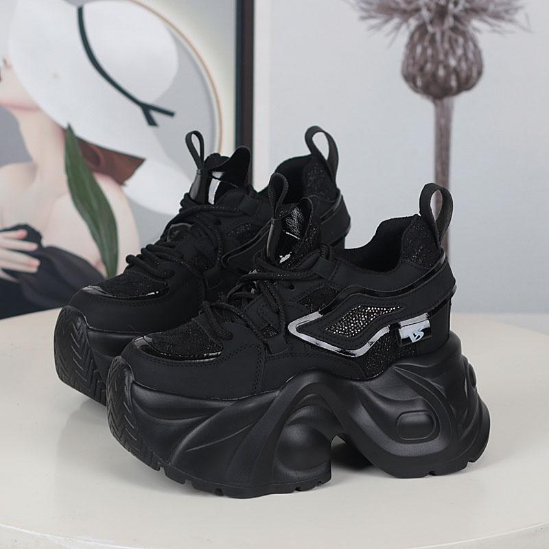 Мода НОВЫЕ Женские Повседневные Кроссовки на Платформе 12 см Высокий Каблук Зимняя Спортивная Кожаная Обувь Блестящие Кроссовки Массивные Ботинки Zapatillas Mujer