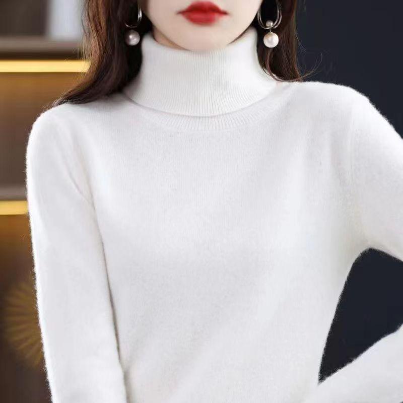 Genuine Women's High-Neck Wool Cashmere Pullover Sweater, Slimming & Loose Fit