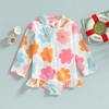 Детские купальники для маленьких девочек, 12 месяцев, 18 месяцев, 24 месяца, 3 года, 4 года, 5 лет, летние комбинезоны с длинными рукавами и оборками на молнии с цветочным принтом, купальники, пляжная одежда, купальные костюмы