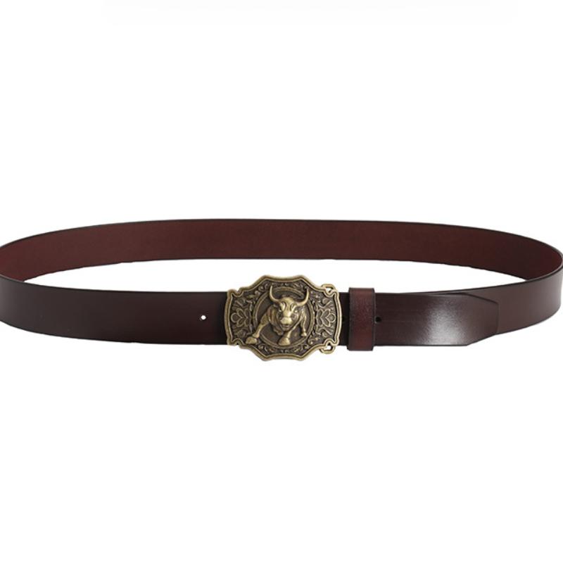 Whole Vintage Cowhide Belt Bullhead Punk Western Denim Men's Wide Belt