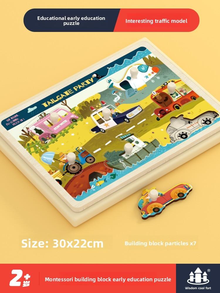 Engineering Wooden Vehicle Puzzle Blocks For Kids Learning Shape Recognition