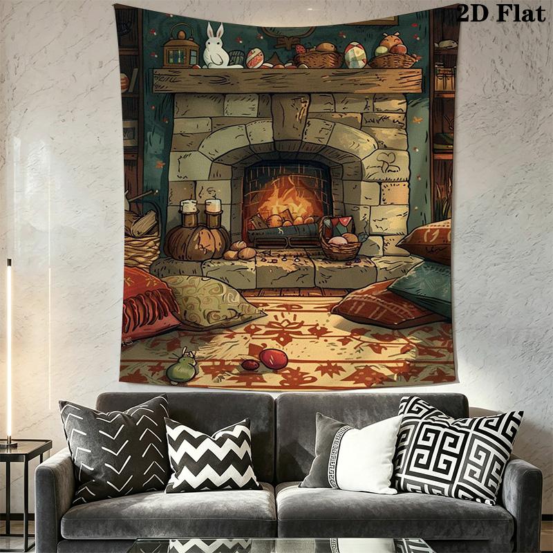 Cozy Fireplace Pattern Home Decor Tapestry, Wall Hanging, Decorative RV Wall Cloth.SGT0917527