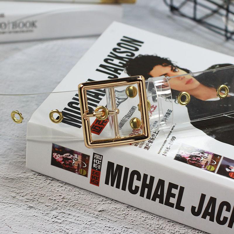 Ремень из прозрачной смолы с квадратной пряжкой в форме сердца и круглым вырезом, перфорированный, женский