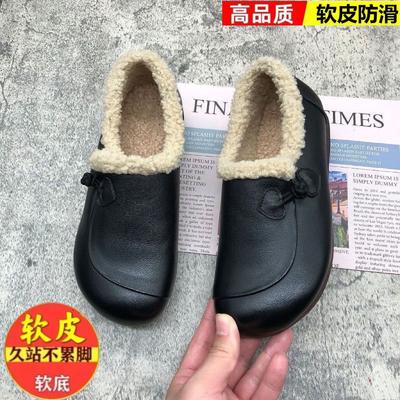 Новые зимние женские хлопковые туфли из натуральной мягкой кожи в китайском стиле, новая зимняя верхняя одежда 2025 года, мягкая подошва из говяжьей кожи, бархатные туфли на одной педали