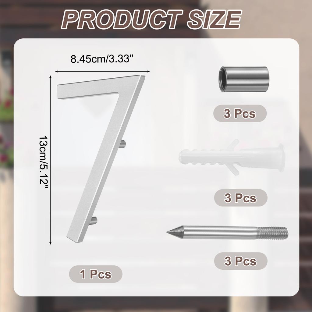 0-9 Floating House Numbers Solid Aluminum Modern Address Number for Outside with Nails Kit for Home Street Office Sign Silver 5"