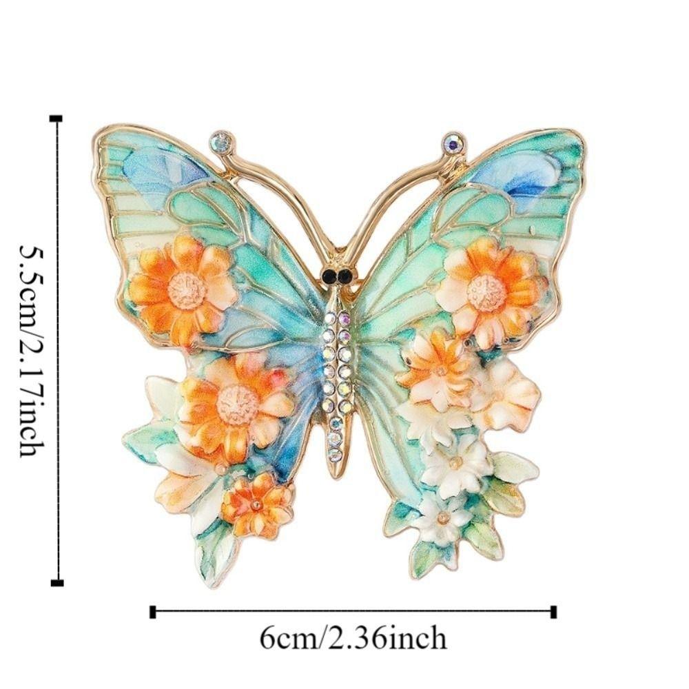 Enamel Big Flower Butterfly Brooches Rhinestone Enamel Lapel Pin Cloisonne Butterfly Badge Lady