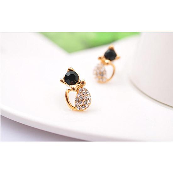 Ear Studs 1 Pair Women's Sweet Bowknot Cat Rhinestone Ear Studs Cute Earrings Chain Chic Jewelry