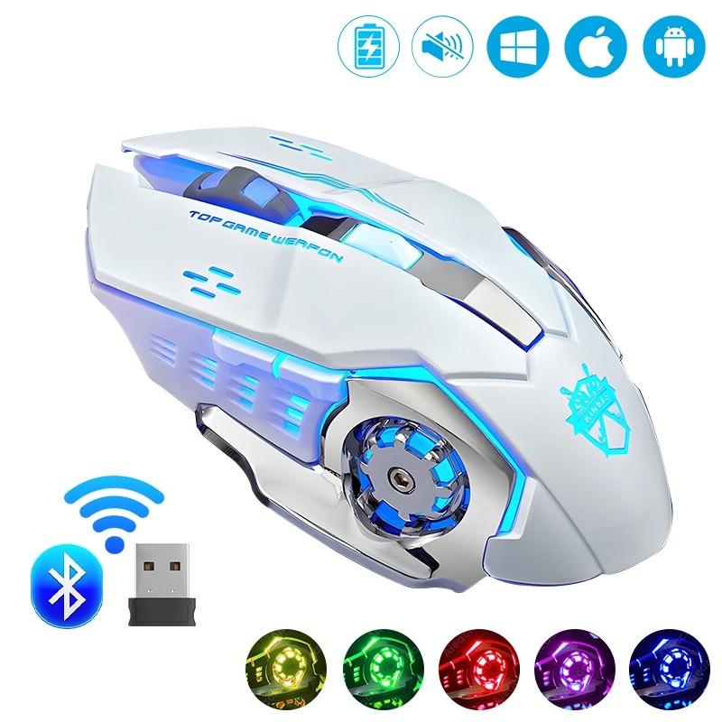 2.4G Bluetooth беспроводная перезаряжаемая мышь с RGB-подсветкой, механическая мышь для киберспорта, бесшумные офисные мыши для компьютера, ноутбука, планшета, ПК, игровая мышь для геймера