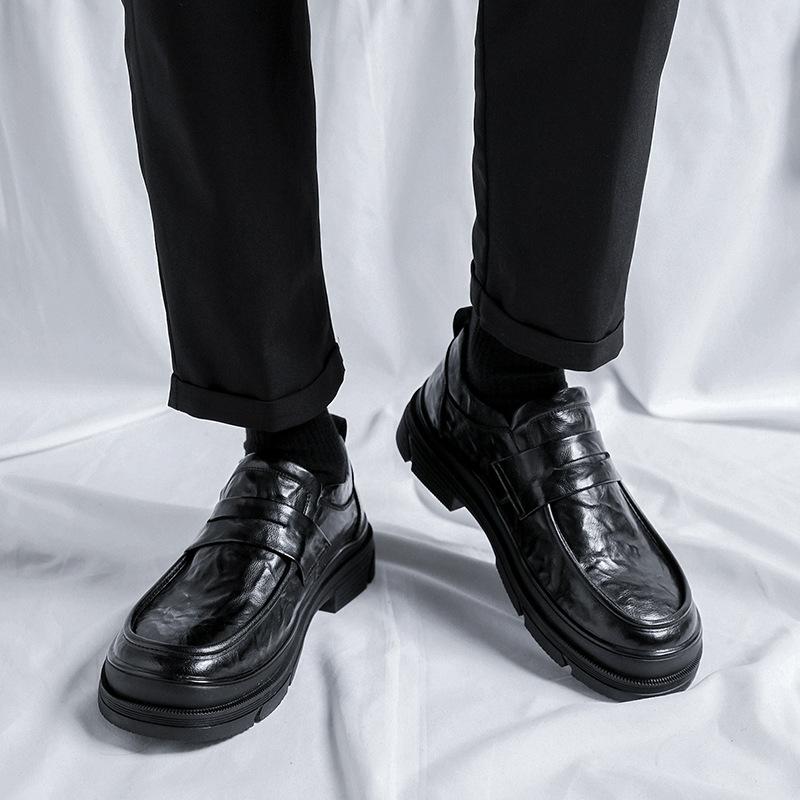 Кожаные туфли мужские новые трендовые деловые повседневные туфли черные туфли с большой головкой на платформе рабочие туфли 91844-R