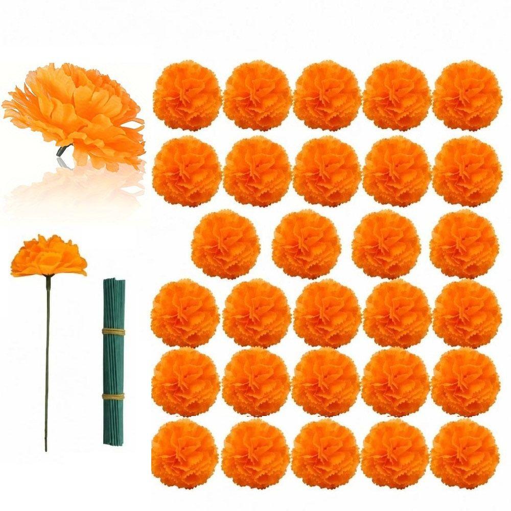 30 Pcs Silk Cloth Silk Marigold Flowers Decoration Set Orange Carnation Flowers Home Decoration