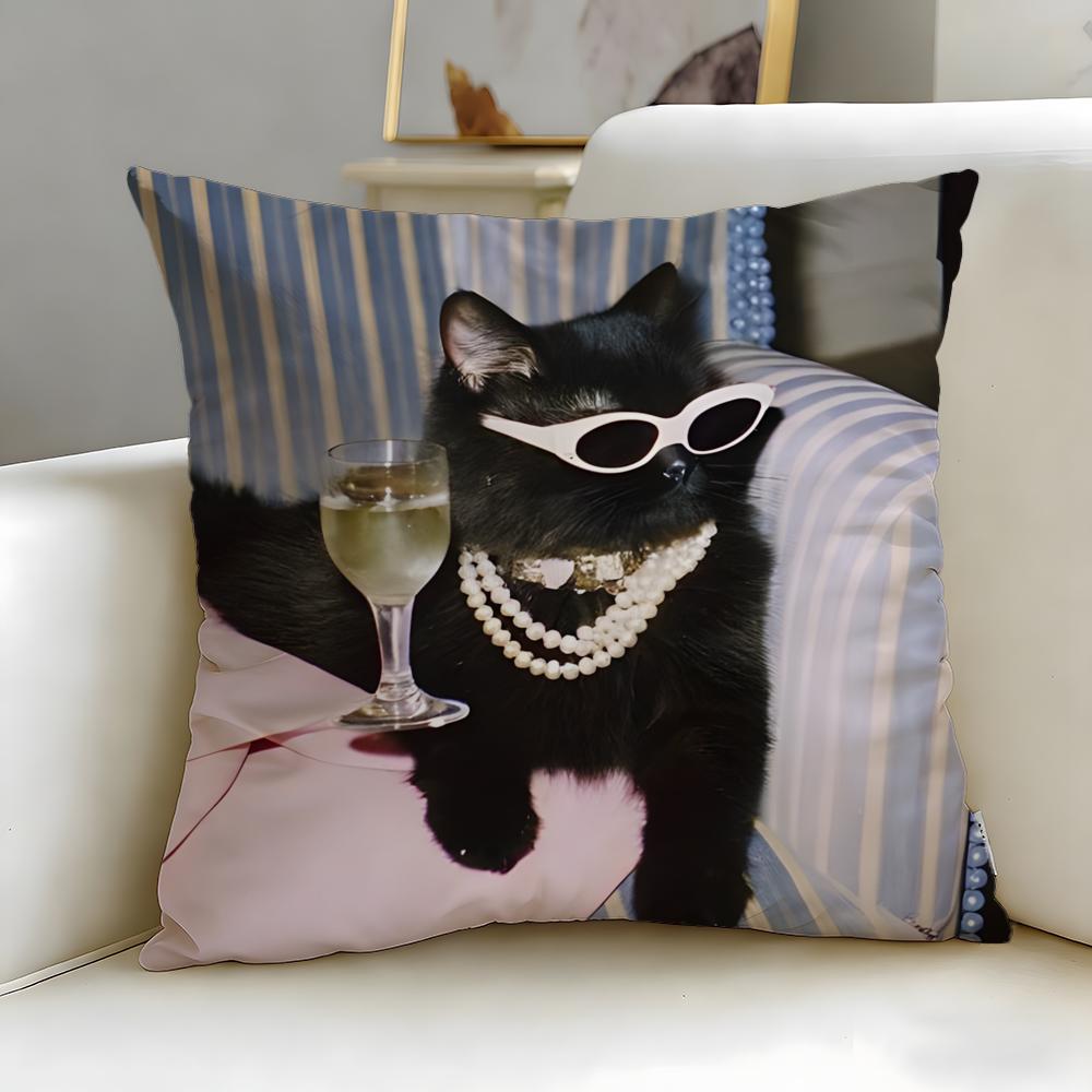 Классическая наволочка с изображением черной кошки, мягкая и легко стирается – подходит для дивана, кровати, путешествий и офиса.