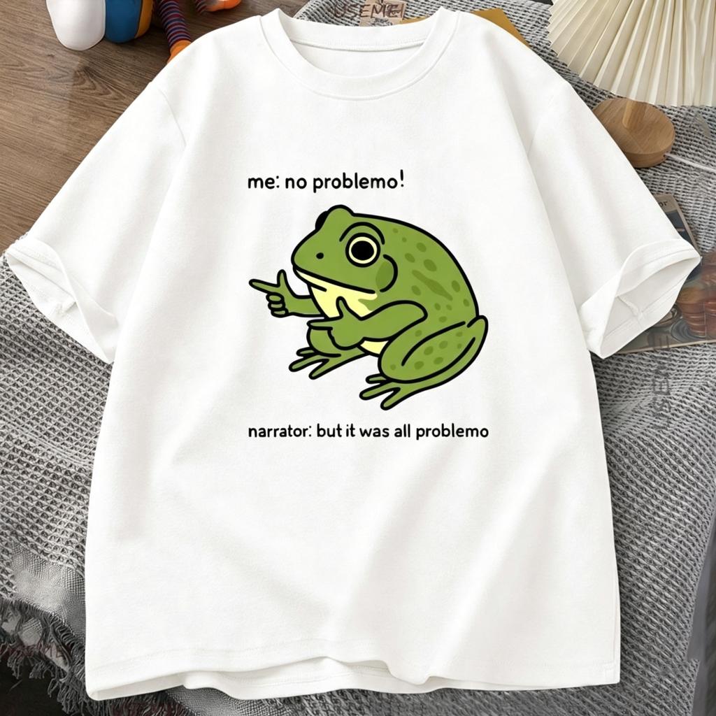 Смешная лягушка Me No Problemo Футболка Графические футболки Повседневная Хлопок Короткий рукав Мужская Дизайнерская одежда Уличная мода