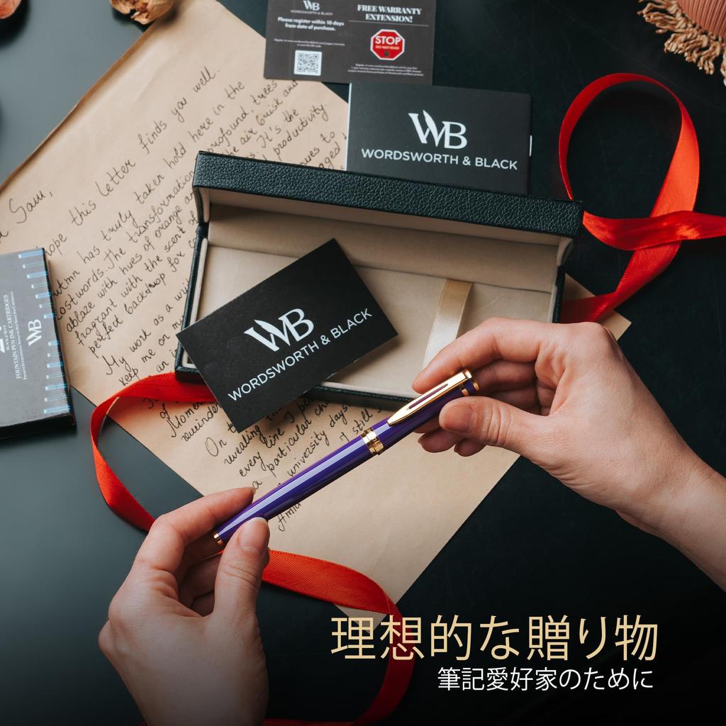 Перьевая ручка Wordsworth Black, средняя, 6 картриджей и сменный стержень, подарочная ручка для письма, унисекс и набор, острие, конвертер, чехол, для дневника,