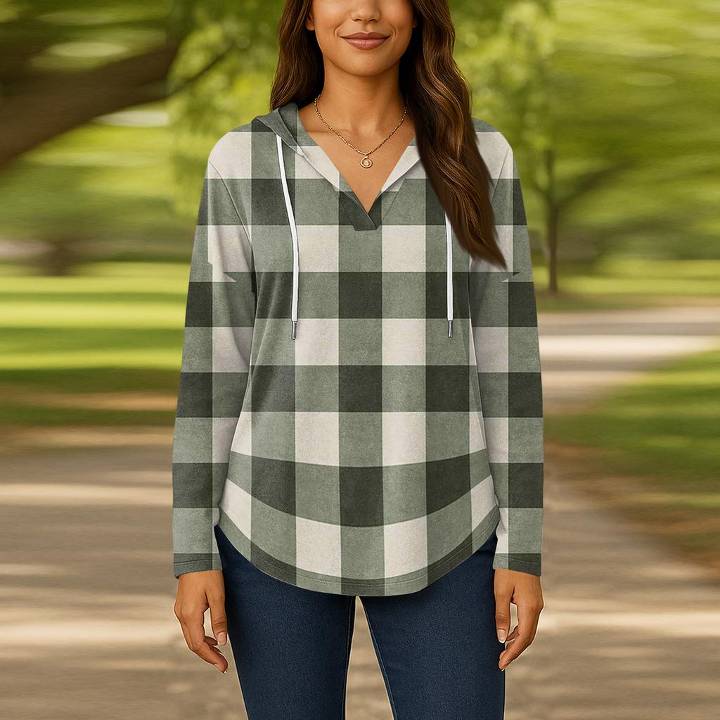 Женские модные толстовки с капюшоном V-образным вырезом с длинным рукавом и цветочным принтом на шнурке, повседневные свободные пуловеры