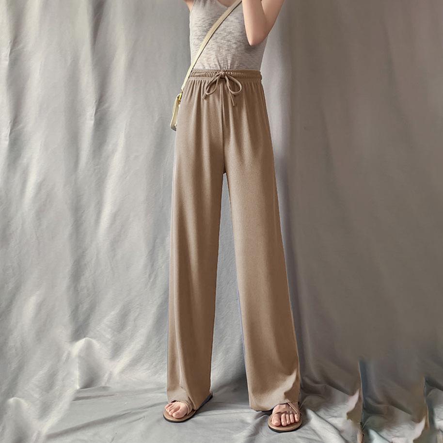 Женские брюки с высокой талией и широкими штанинами из ледяного шелка на завязках - легкие, летние повседневные брюки с защитой от комаров